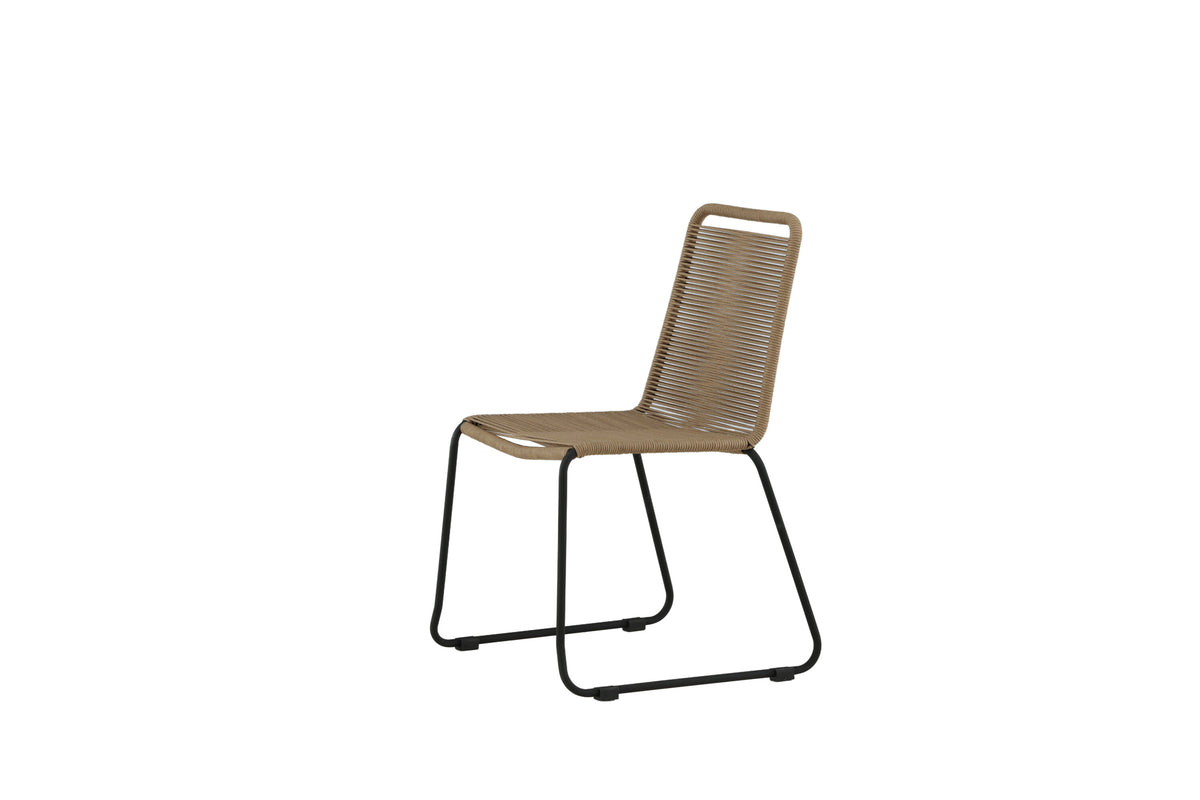 Lindos stapelbar matstol i svart aluminium med lattebrunt rep, 2-pack