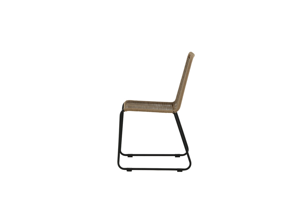 Lindos stapelbar matstol i svart aluminium med lattebrunt rep, 2-pack