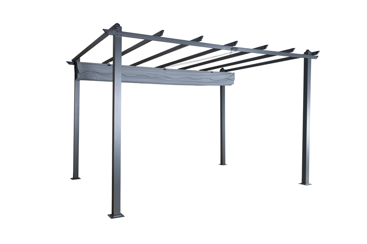 Lazio pergola svart aluminium med grått tyg