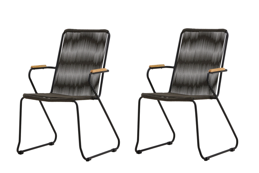 Bois matstol 2-pack svart stål med mörkgrå rep