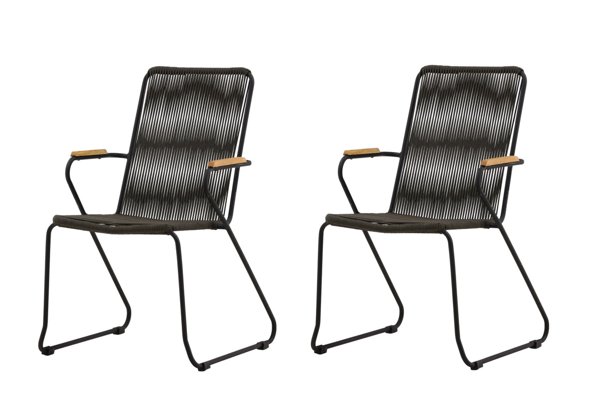 Bois matstol 2-pack svart stål med mörkgrå rep