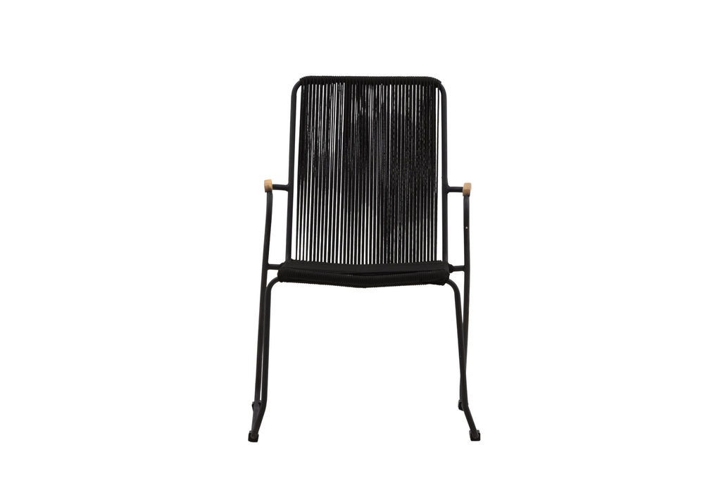 Bois karmstol 2-pack svart aluminium med svarta rep och akacia