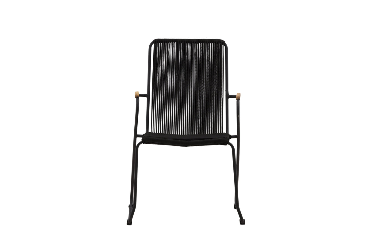 Bois karmstol 2-pack svart aluminium med svarta rep och akacia