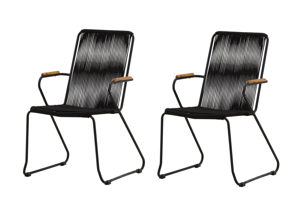 Bois karmstol 2-pack svart aluminium med svarta rep och akacia