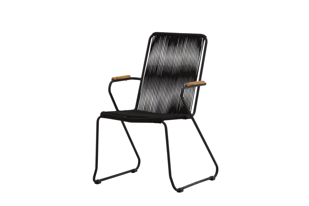 Bois karmstol 2-pack svart aluminium med svarta rep och akacia
