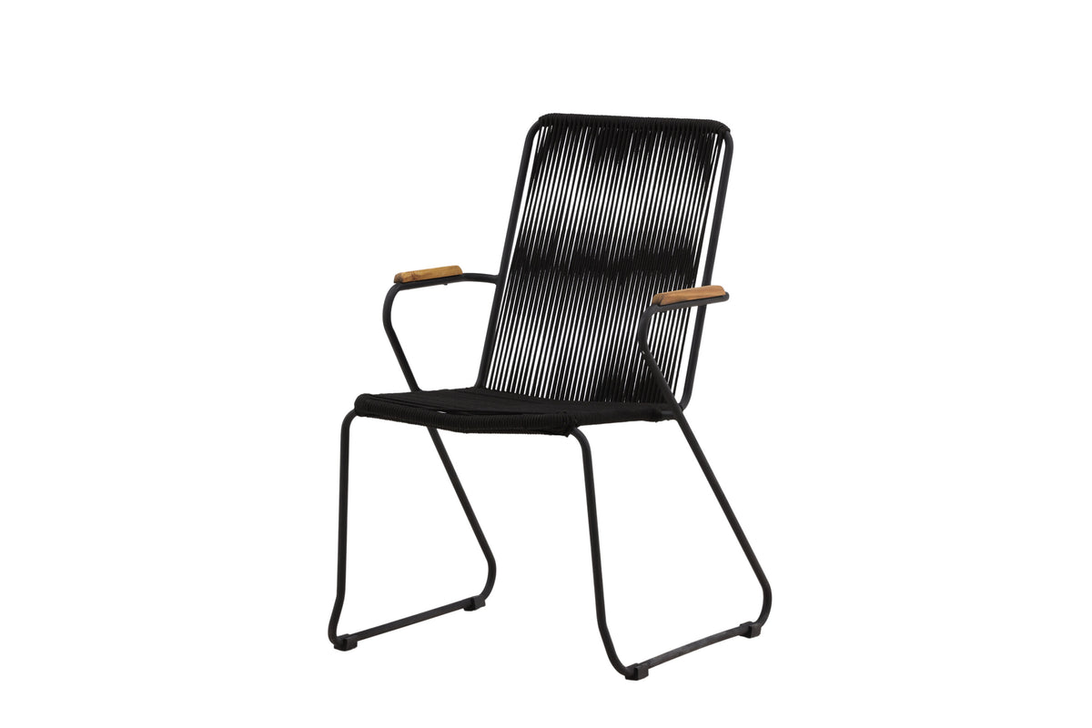 Bois karmstol 2-pack svart aluminium med svarta rep och akacia