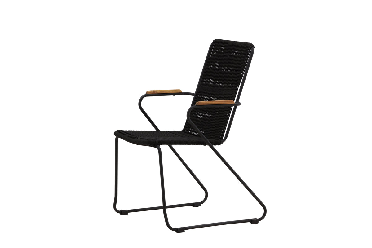 Bois karmstol 2-pack svart aluminium med svarta rep och akacia