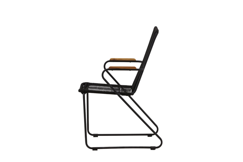 Bois karmstol 2-pack svart aluminium med svarta rep och akacia