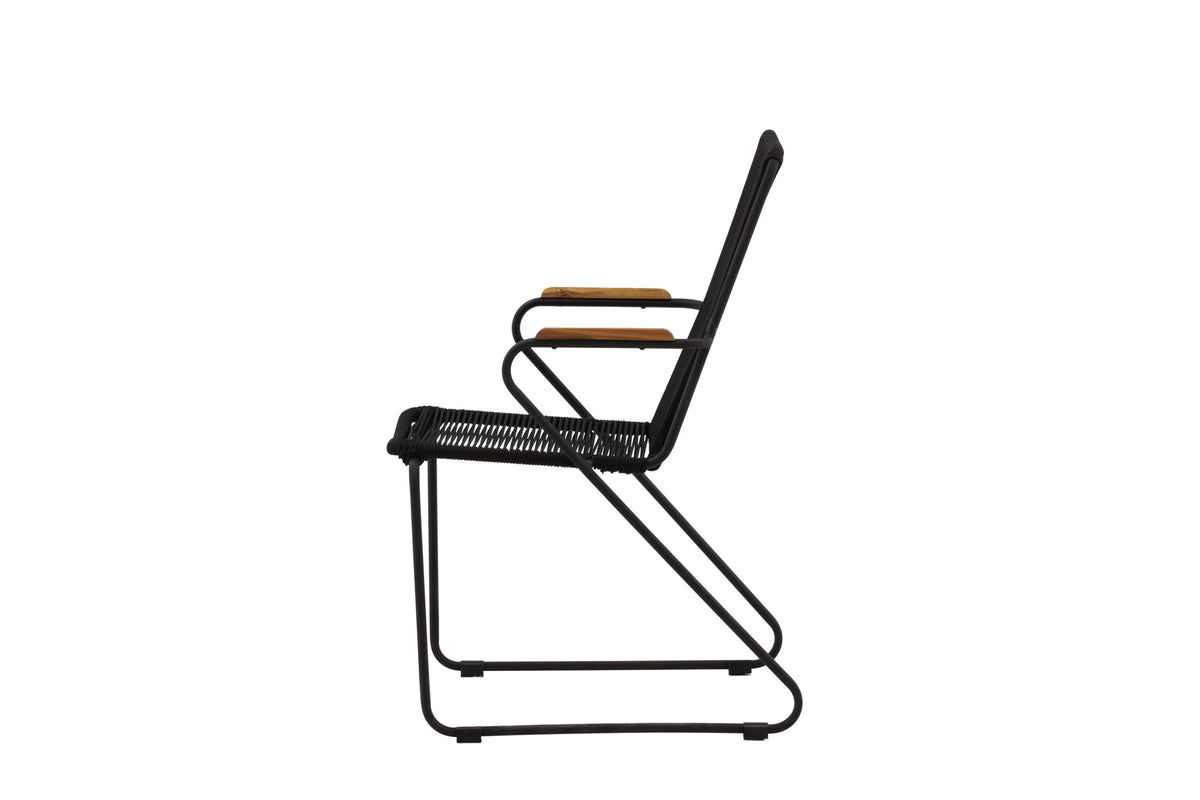 Bois karmstol 2-pack svart aluminium med svarta rep och akacia