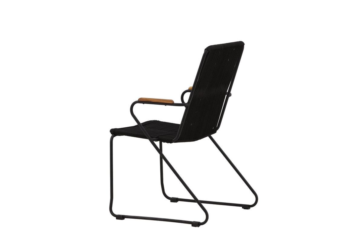 Bois karmstol 2-pack svart aluminium med svarta rep och akacia