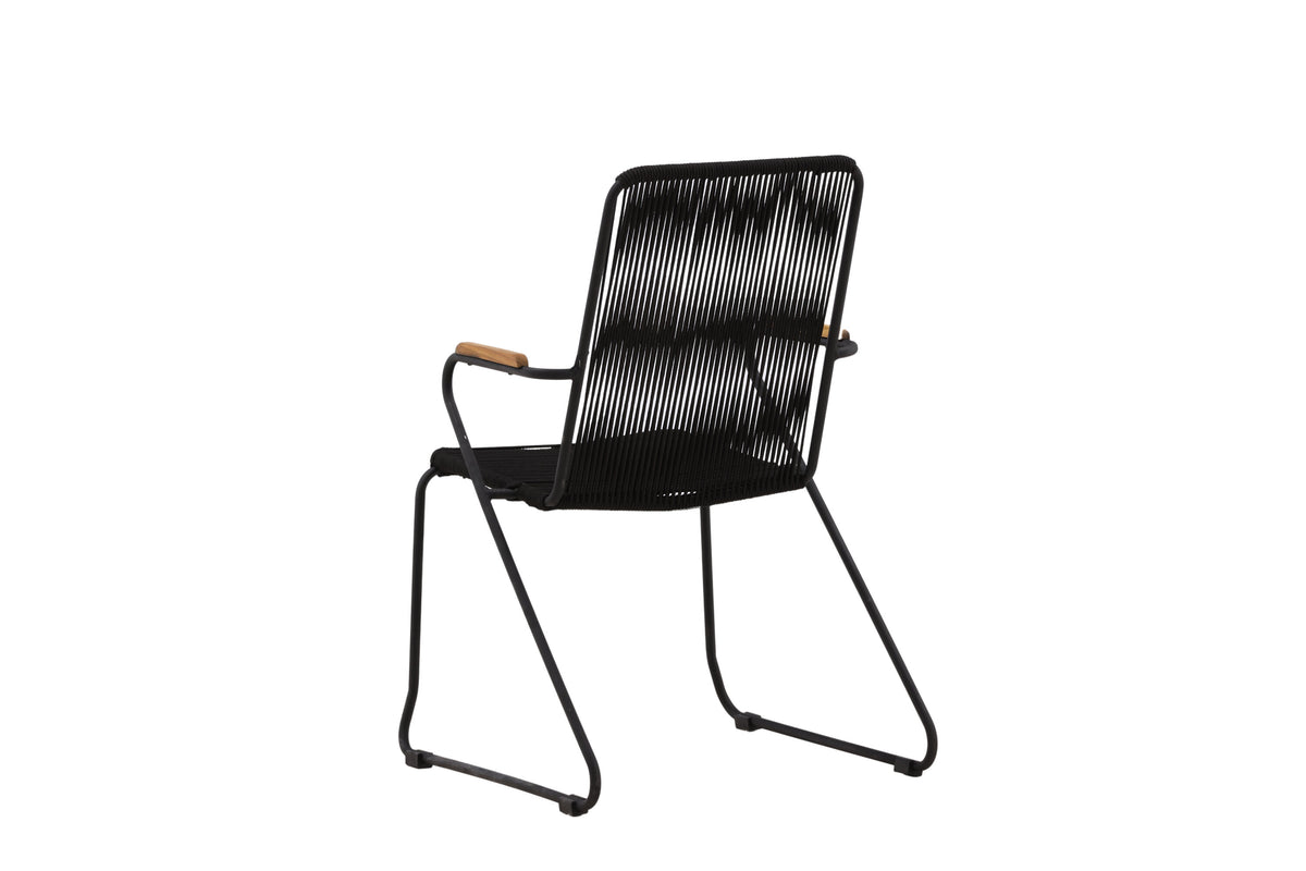 Bois karmstol 2-pack svart aluminium med svarta rep och akacia