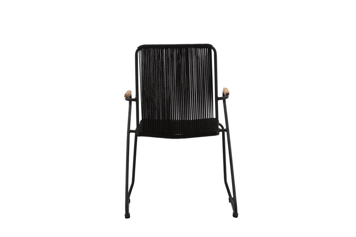 Bois karmstol 2-pack svart aluminium med svarta rep och akacia