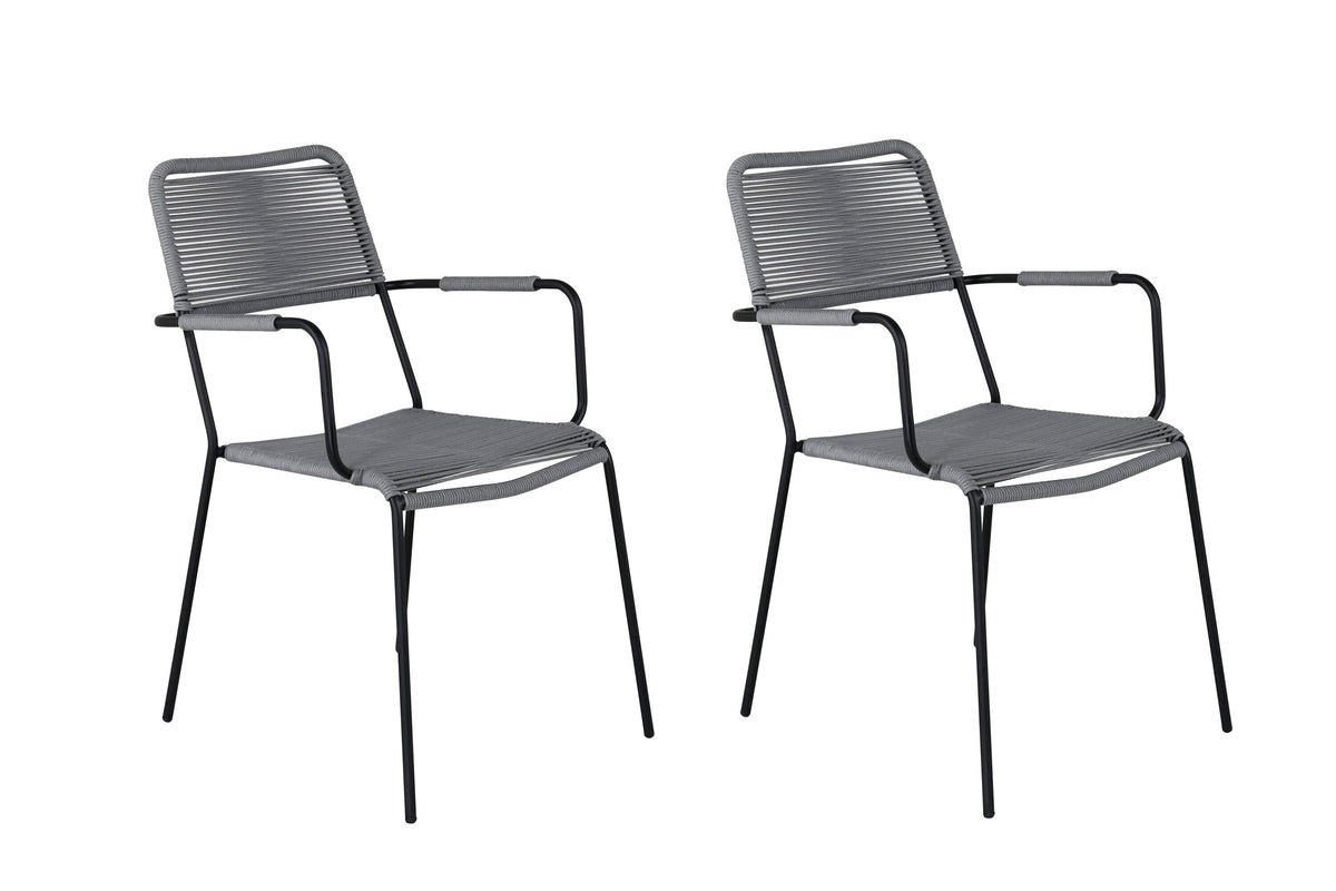 Lindos karmstol i svart aluminium med grått rep, 2-pack