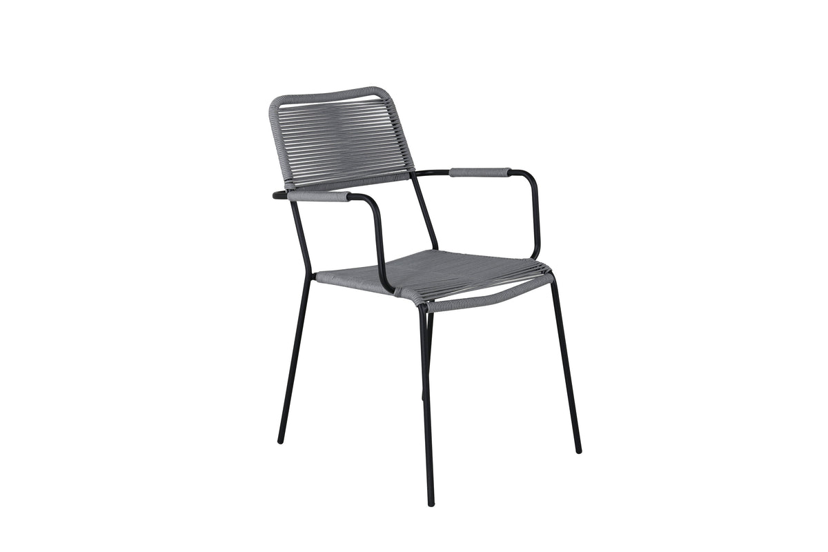 Lindos karmstol i svart aluminium med grått rep, 2-pack