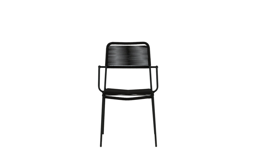Lindos karmstol i svart aluminium med svart rep, 2-pack