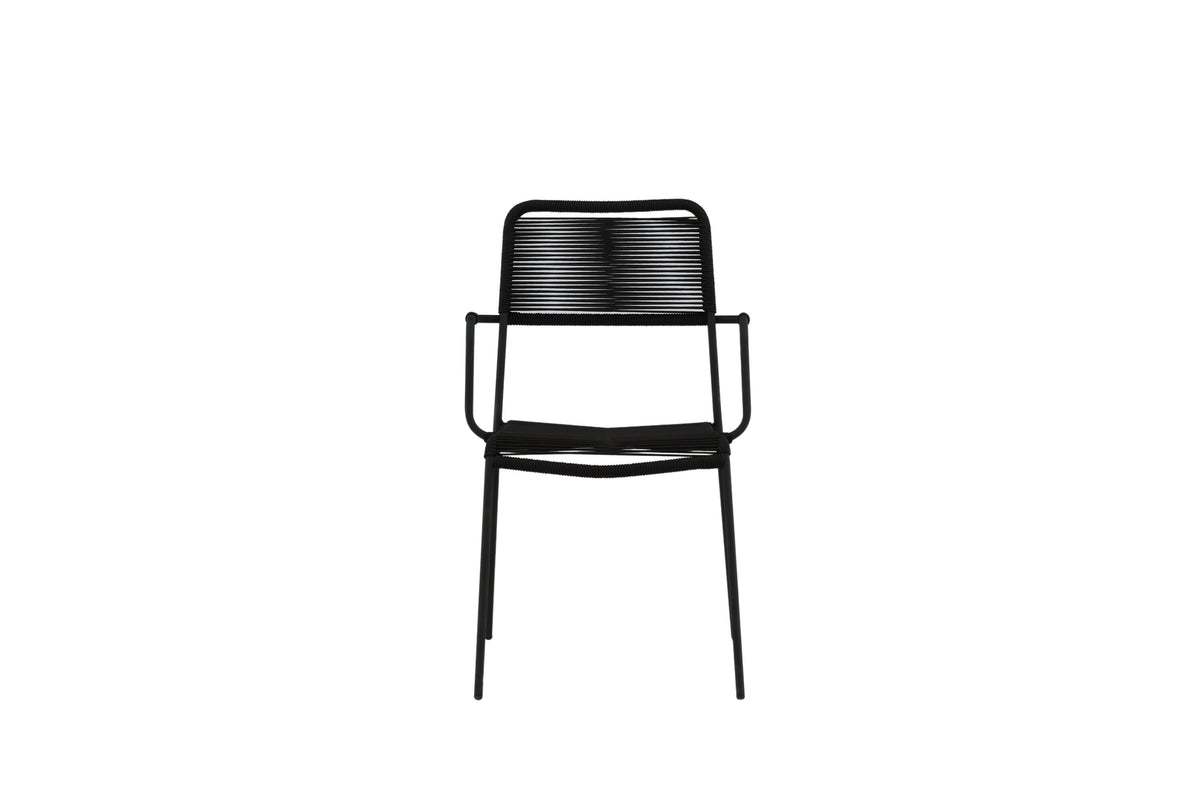 Lindos karmstol i svart aluminium med svart rep, 2-pack