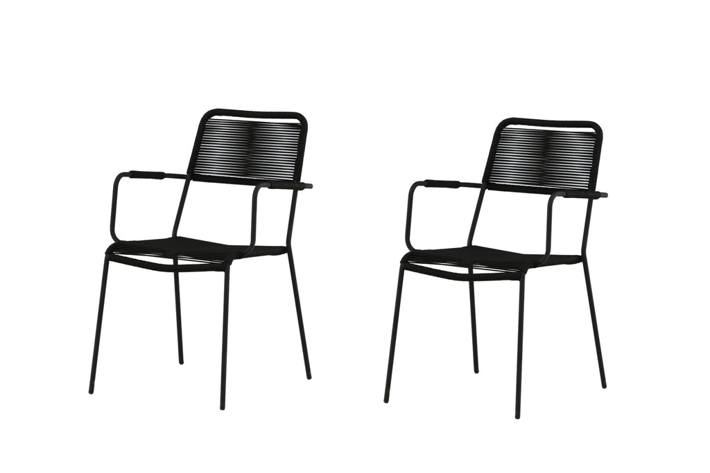 Lindos karmstol i svart aluminium med svart rep, 2-pack