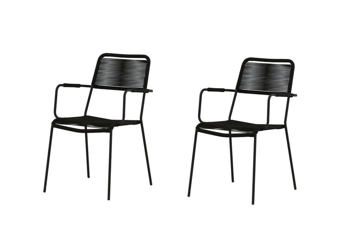 Lindos karmstol i svart aluminium med svart rep, 2-pack