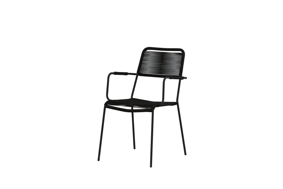 Lindos karmstol i svart aluminium med svart rep, 2-pack