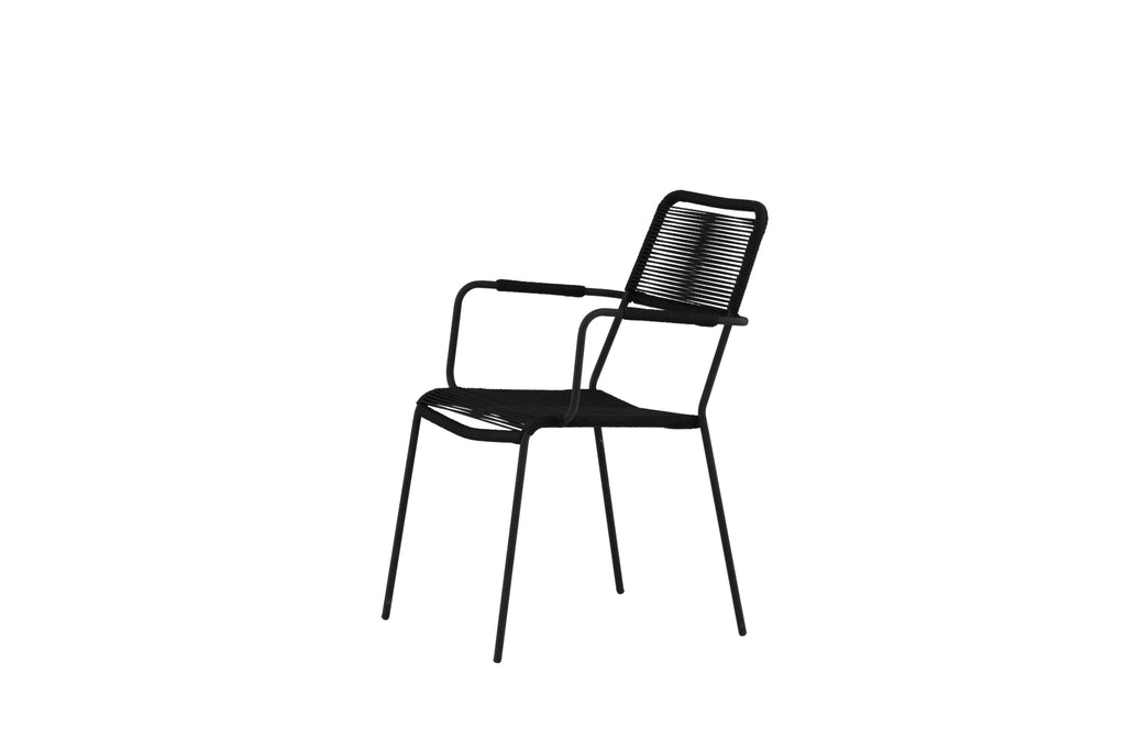 Lindos karmstol i svart aluminium med svart rep, 2-pack