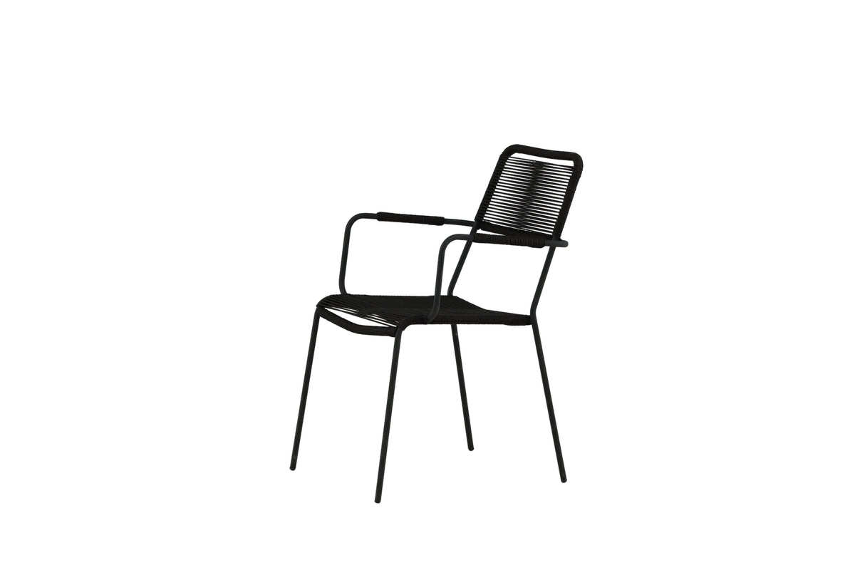 Lindos karmstol i svart aluminium med svart rep, 2-pack