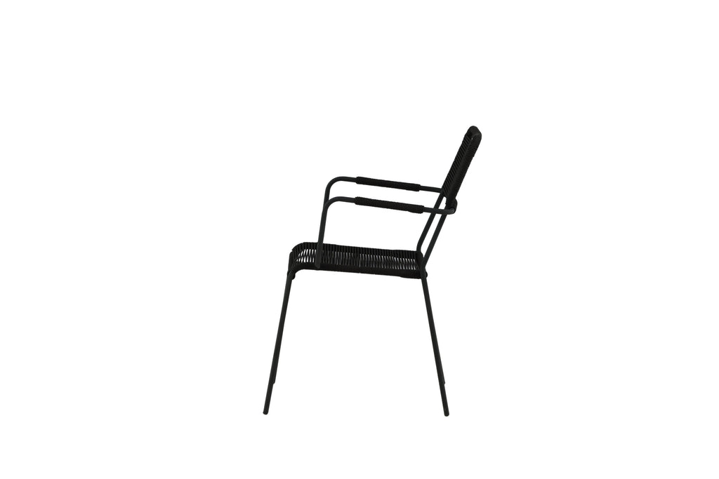 Lindos karmstol i svart aluminium med svart rep, 2-pack