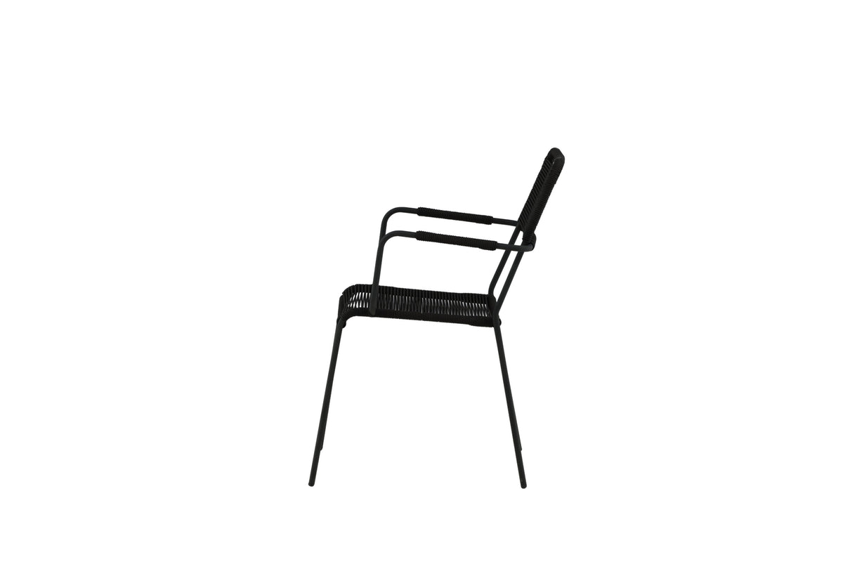 Lindos karmstol i svart aluminium med svart rep, 2-pack