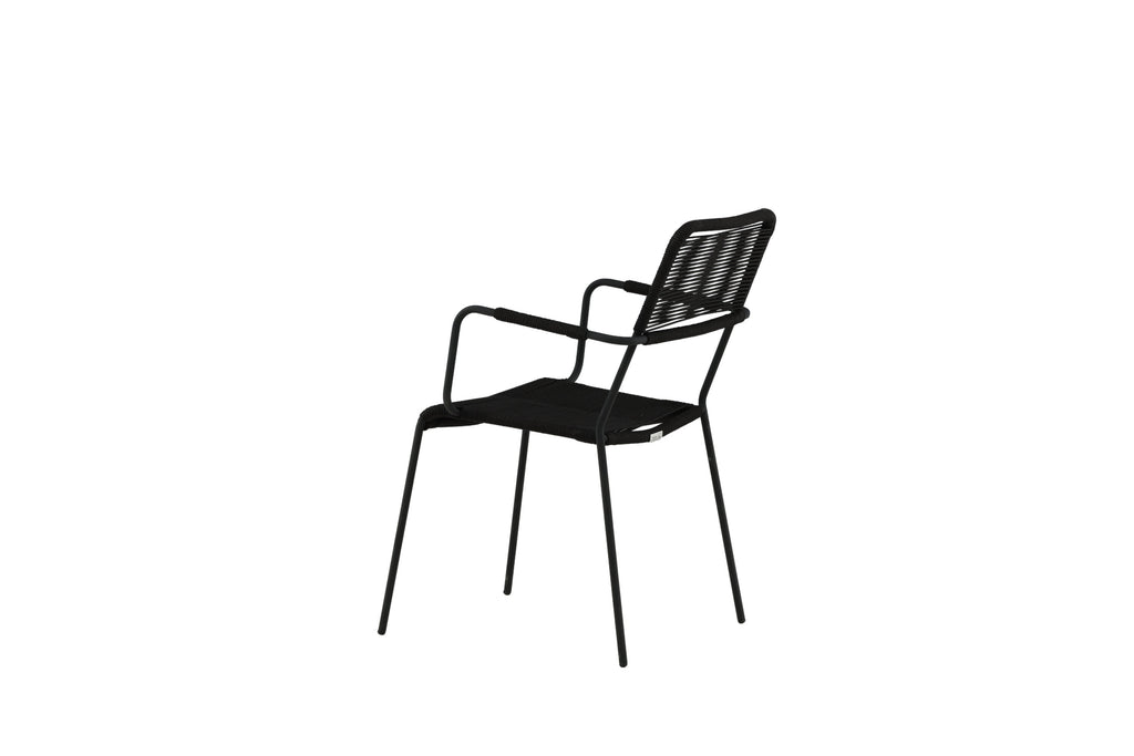 Lindos karmstol i svart aluminium med svart rep, 2-pack