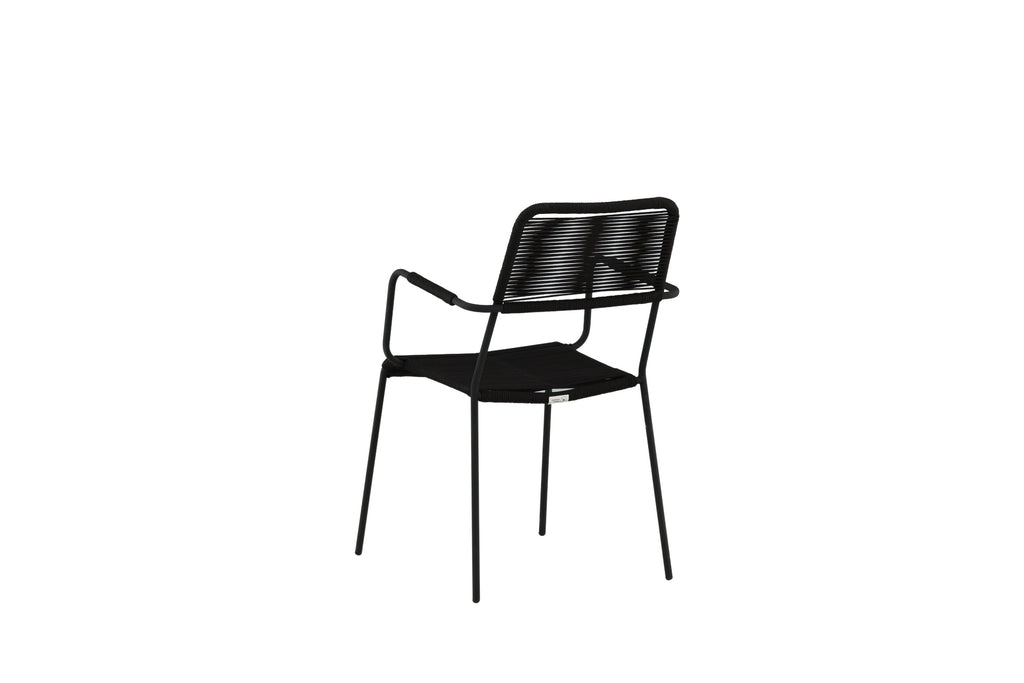 Lindos karmstol i svart aluminium med svart rep, 2-pack