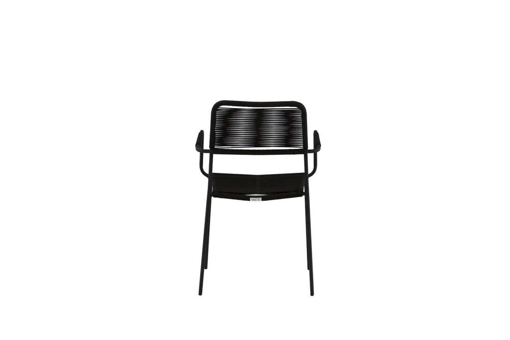 Lindos karmstol i svart aluminium med svart rep, 2-pack