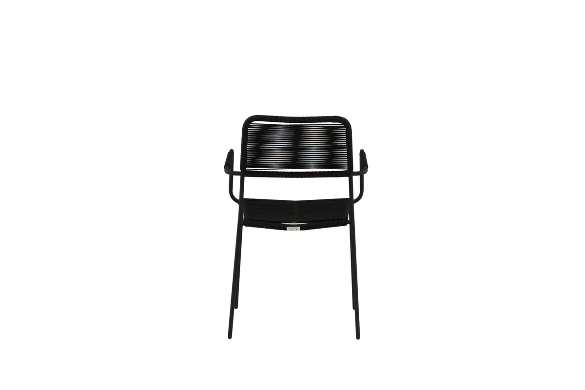 Lindos karmstol i svart aluminium med svart rep, 2-pack