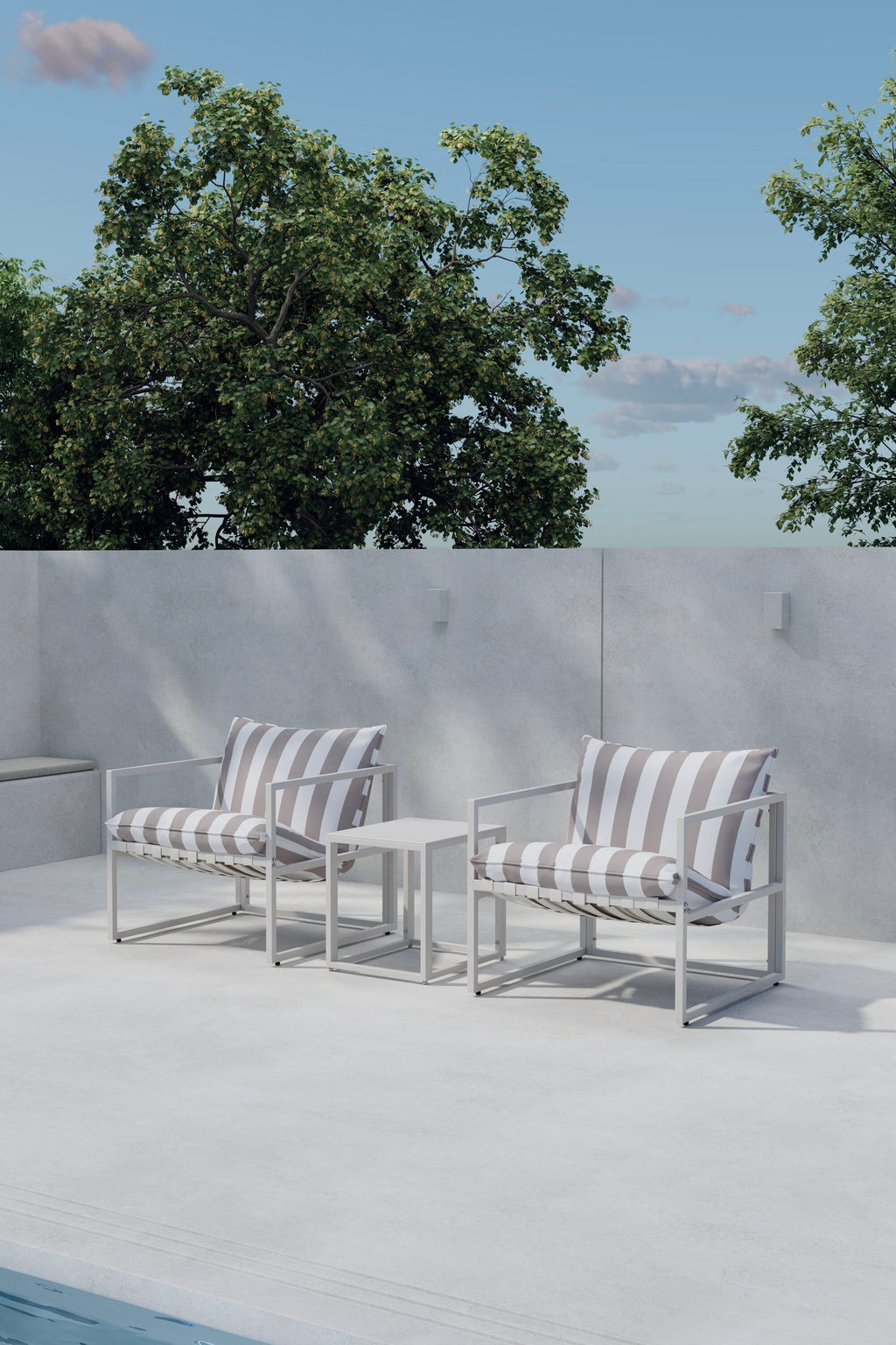 Messina loungegrupp beige med vit- och beigerandigt tyg