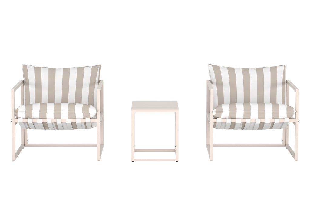 Messina loungegrupp beige med vit- och beigerandigt tyg