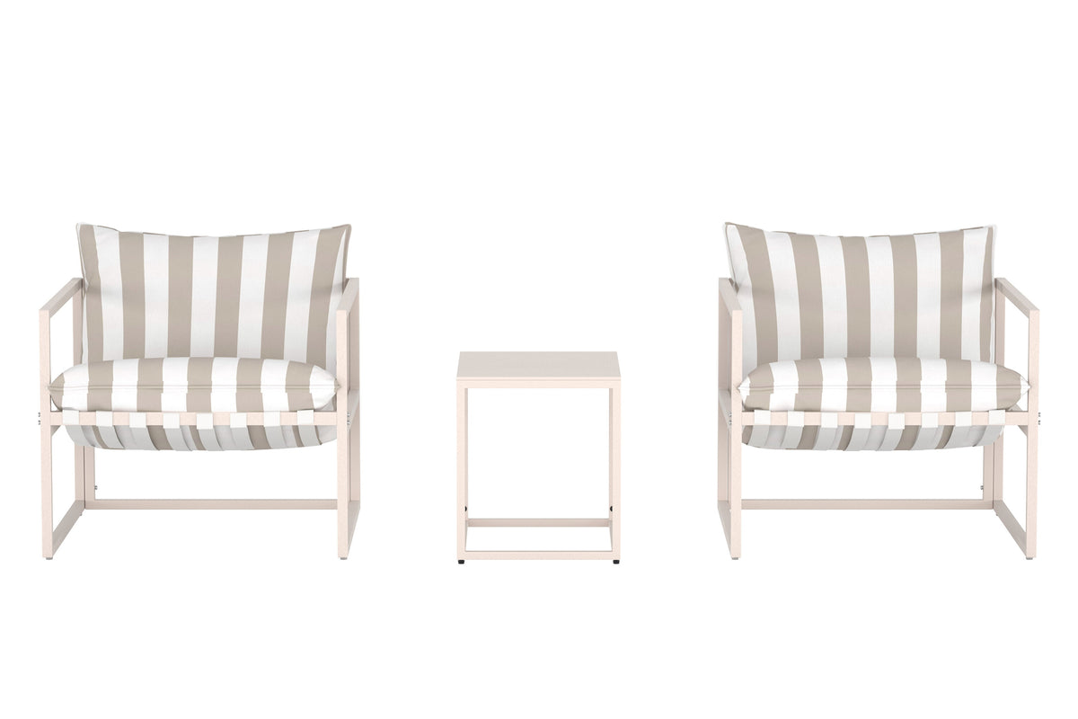 Messina loungegrupp beige med vit- och beigerandigt tyg