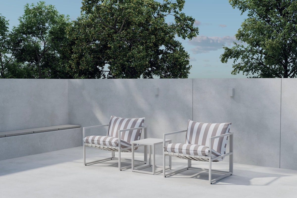 Messina loungegrupp beige med vit- och beigerandigt tyg