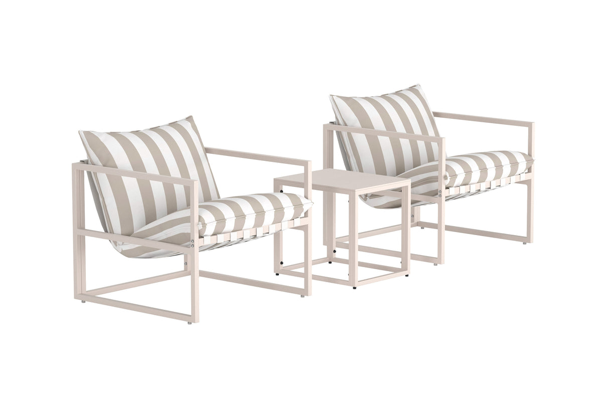 Messina loungegrupp beige med vit- och beigerandigt tyg