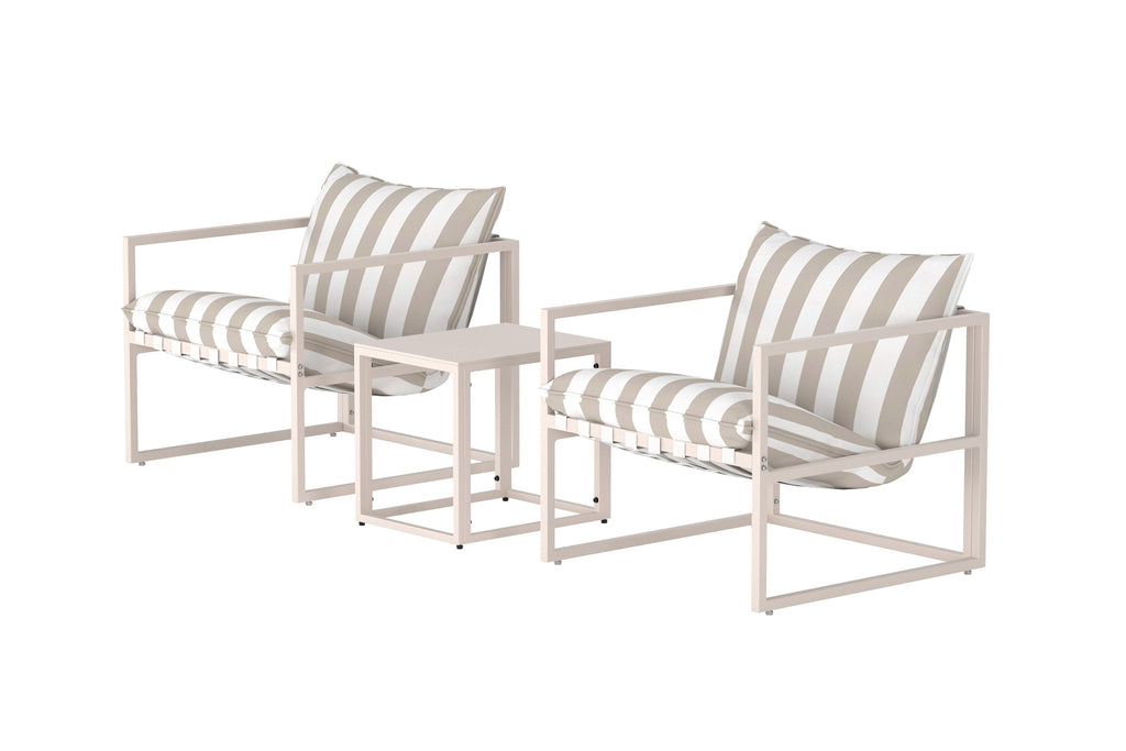 Messina loungegrupp beige med vit- och beigerandigt tyg