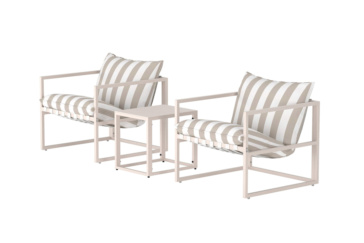 Messina loungegrupp beige med vit- och beigerandigt tyg