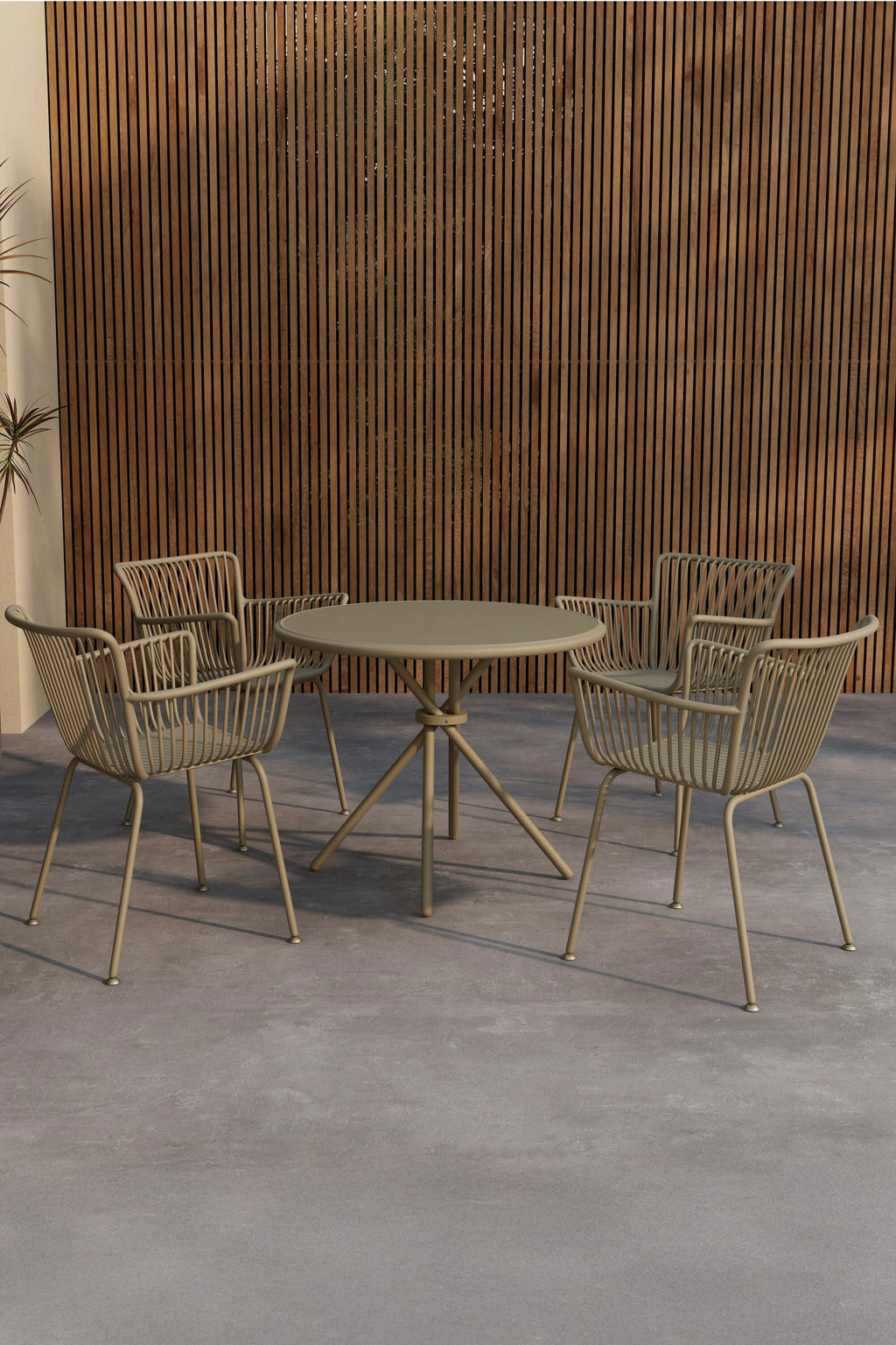Sifnos matgrupp med runt bord, 5 delar, beige