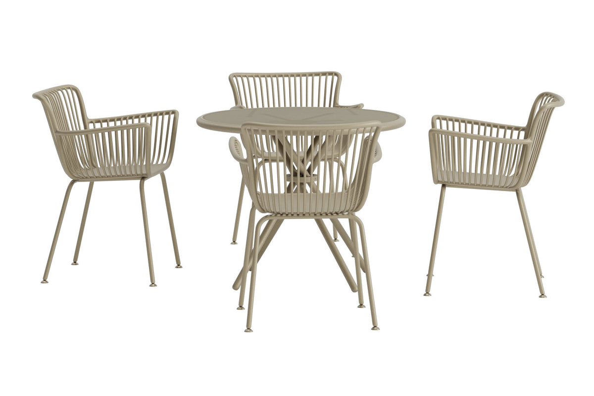 Sifnos matgrupp med runt bord, 5 delar, beige
