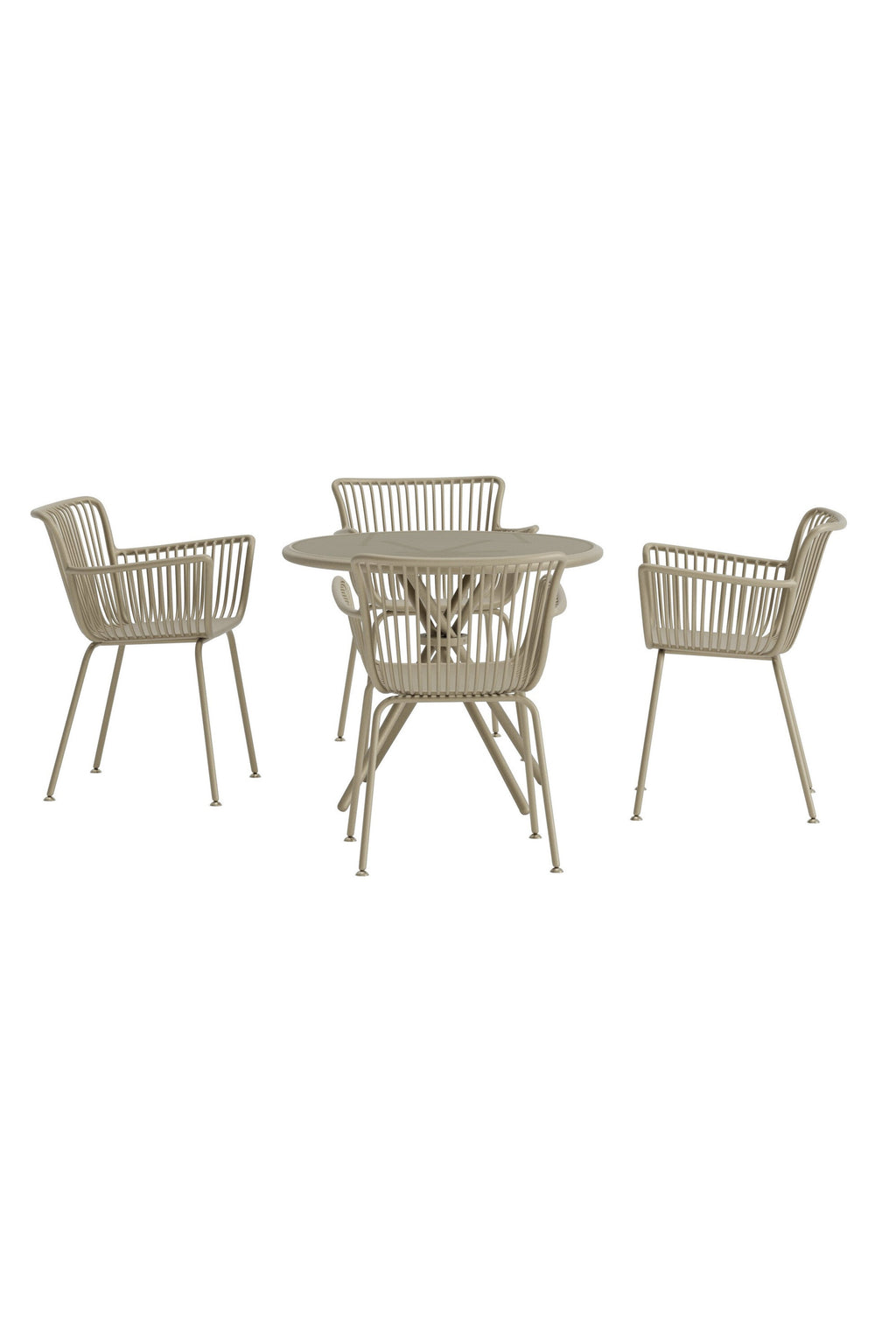 Sifnos matgrupp med runt bord, 5 delar, beige