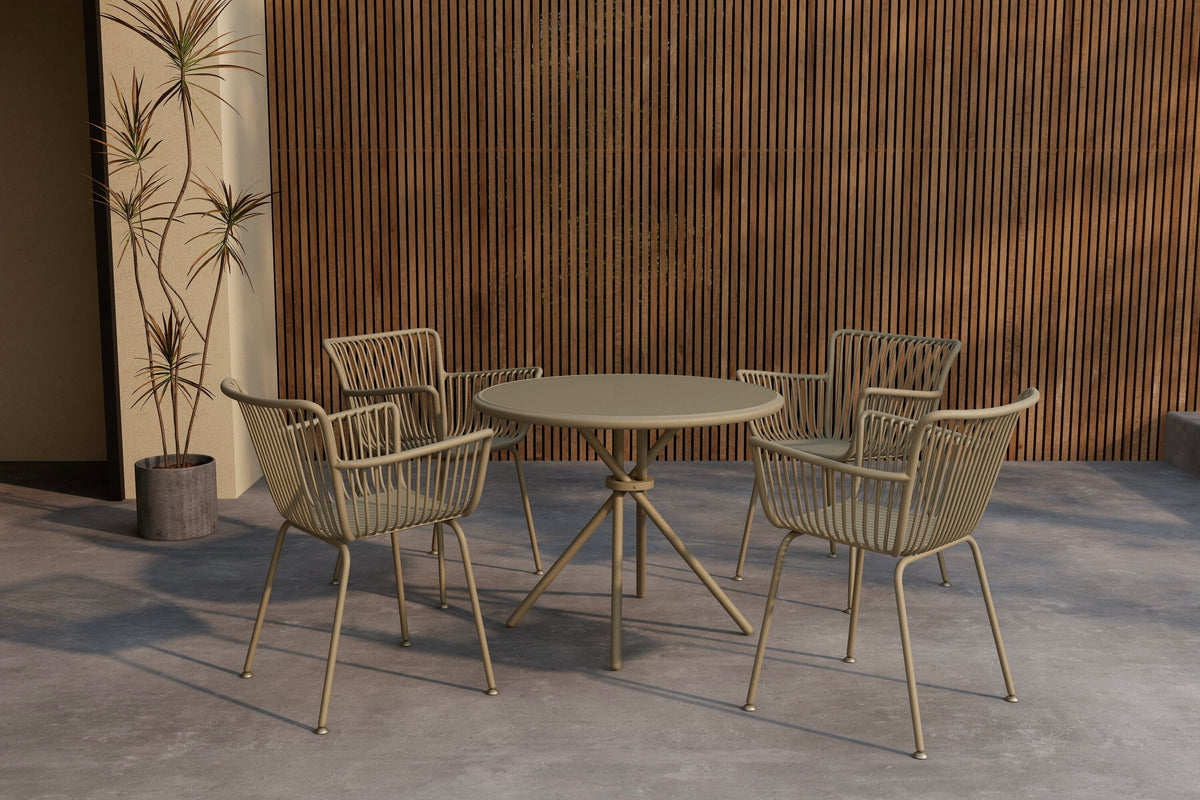 Sifnos matgrupp med runt bord, 5 delar, beige