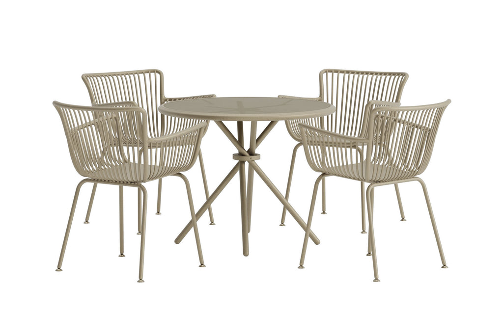 Sifnos matgrupp med runt bord, 5 delar, beige