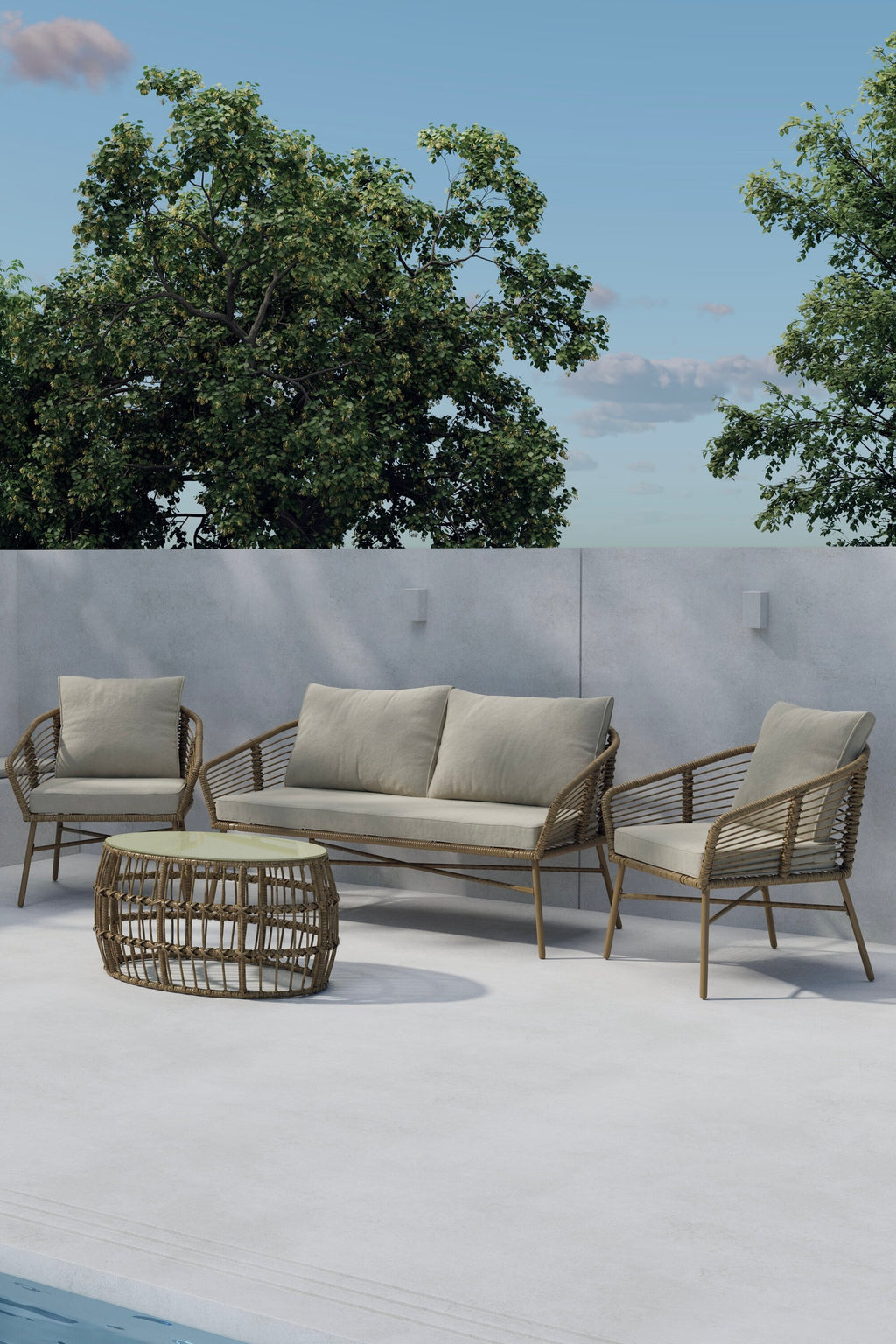 Lipari soffgrupp brun konstrotting med beige dynor