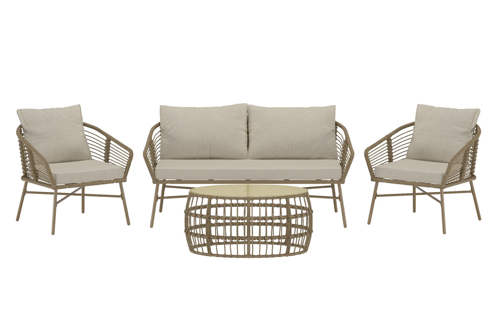 Lipari soffgrupp brun konstrotting med beige dynor