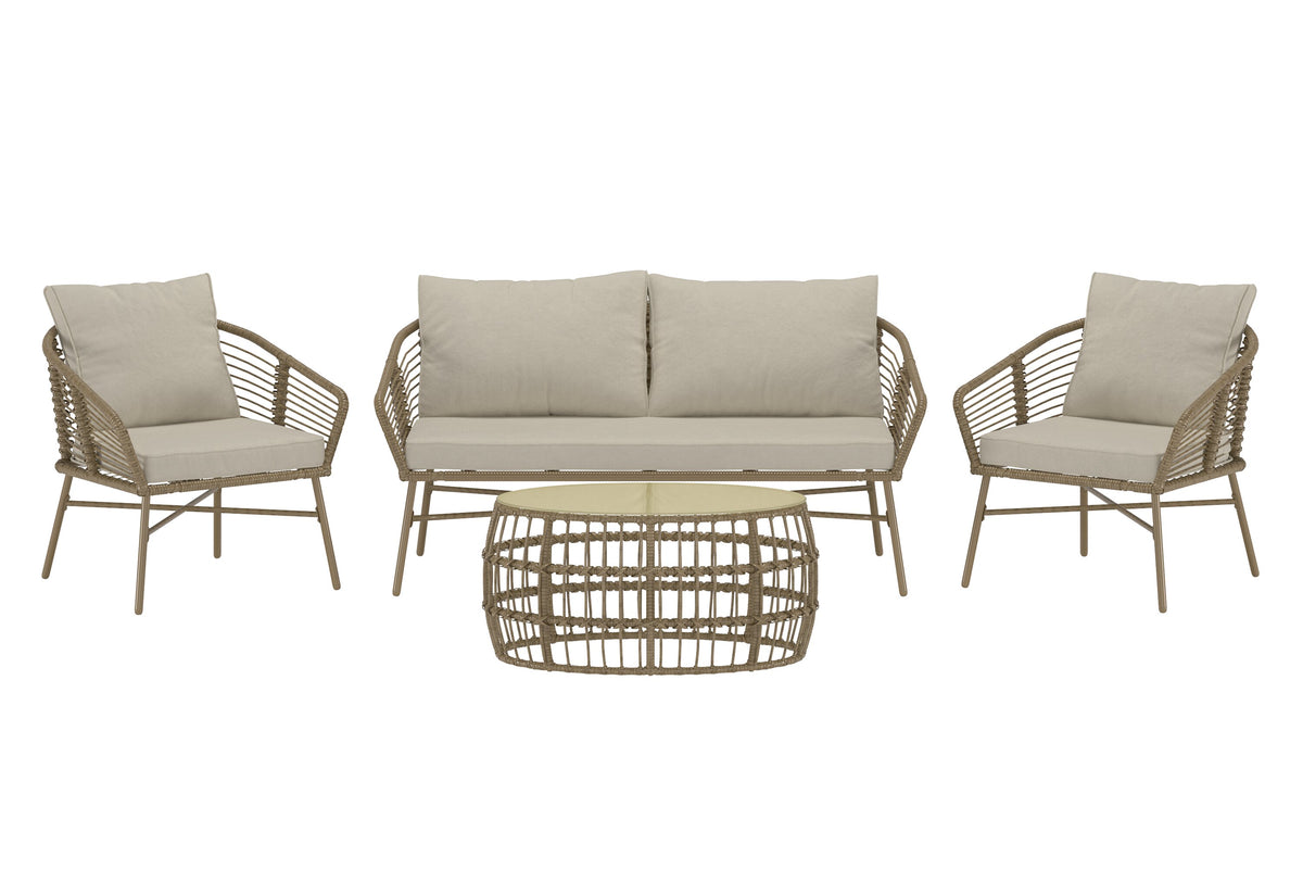 Lipari soffgrupp brun konstrotting med beige dynor