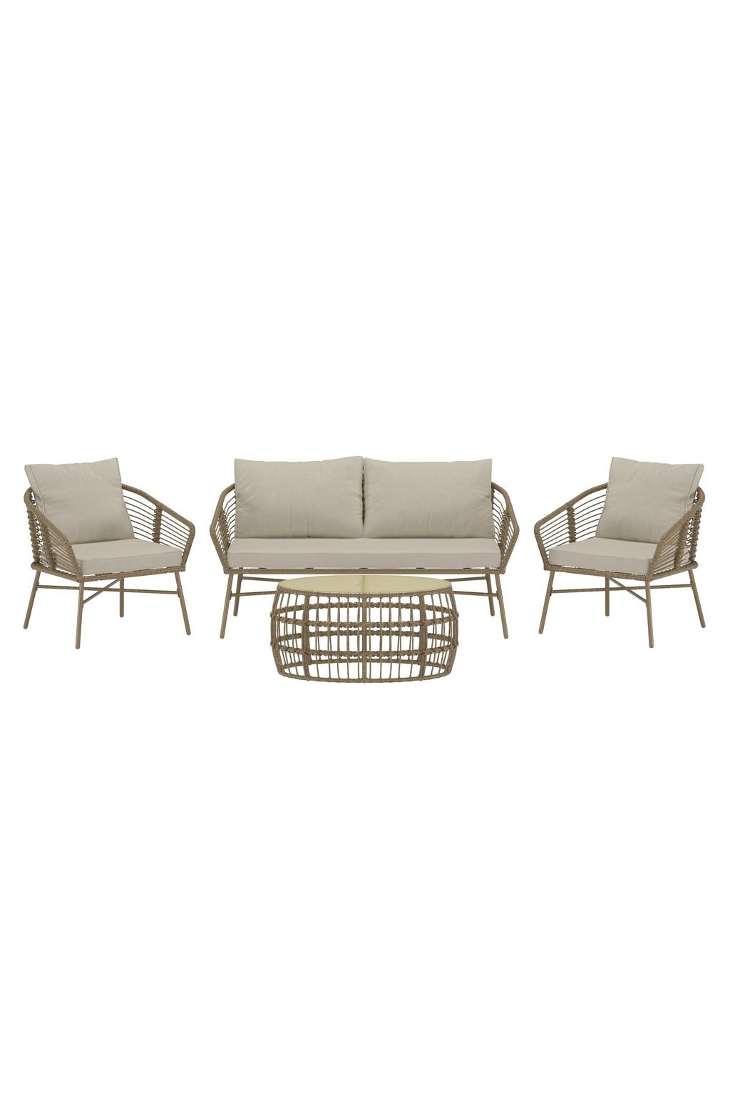 Lipari soffgrupp brun konstrotting med beige dynor