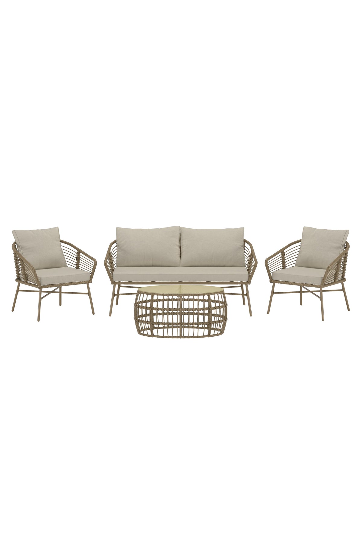Lipari soffgrupp brun konstrotting med beige dynor
