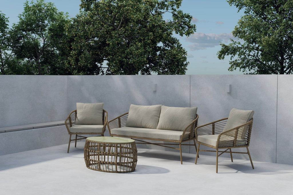 Lipari soffgrupp brun konstrotting med beige dynor