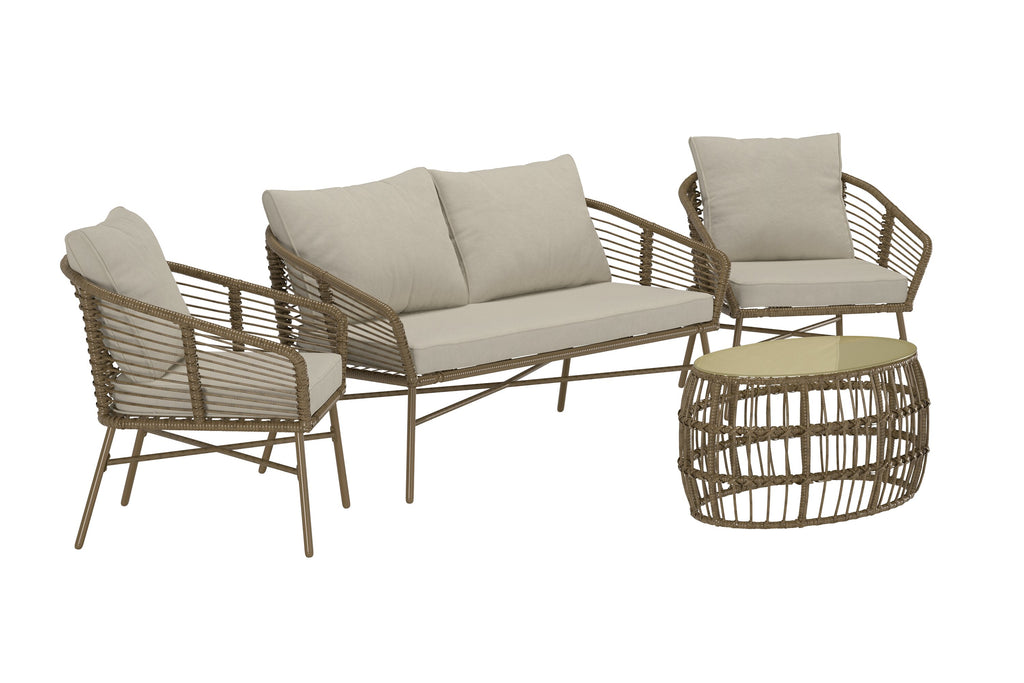 Lipari soffgrupp brun konstrotting med beige dynor